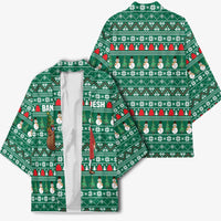 Bangladesh Christmas Kimono with Santa Claus in Traditional Outfit Snowman and Tree Pattern - Wonder Print Shop