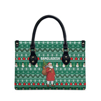 Bangladesh Christmas Leather Bag with Santa Claus in Traditional Outfit Snowman and Tree Pattern - Wonder Print Shop