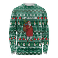 Bangladesh Christmas Long Sleeve Shirt with Santa Claus in Traditional Outfit Snowman and Tree Pattern - Wonder Print Shop