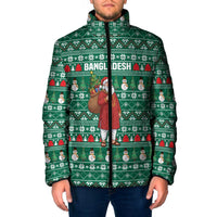 Bangladesh Christmas Padded Jacket with Santa Claus in Traditional Outfit Snowman and Tree Pattern - Wonder Print Shop