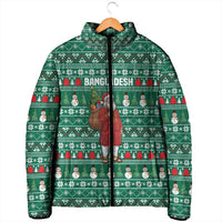 Bangladesh Christmas Padded Jacket with Santa Claus in Traditional Outfit Snowman and Tree Pattern - Wonder Print Shop