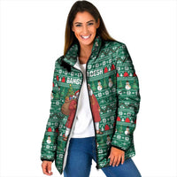 Bangladesh Christmas Padded Jacket with Santa Claus in Traditional Outfit Snowman and Tree Pattern - Wonder Print Shop
