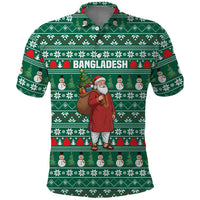 Bangladesh Christmas Polo Shirt with Santa Claus in Traditional Outfit Snowman and Tree Pattern - Wonder Print Shop