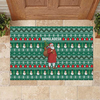 Bangladesh Christmas Rubber Doormat with Santa Claus in Traditional Outfit Snowman and Tree Pattern - Wonder Print Shop