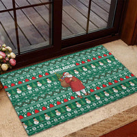 Bangladesh Christmas Rubber Doormat with Santa Claus in Traditional Outfit Snowman and Tree Pattern - Wonder Print Shop