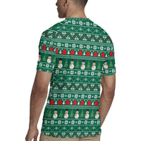 Bangladesh Christmas Rugby Jersey with Santa Claus in Traditional Outfit Snowman and Tree Pattern - Wonder Print Shop
