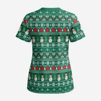 Bangladesh Christmas Scrub Top with Santa Claus in Traditional Outfit Snowman and Tree Pattern - Wonder Print Shop