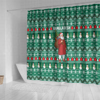 Bangladesh Christmas Shower Curtain with Santa Claus in Traditional Outfit Snowman and Tree Pattern - Wonder Print Shop