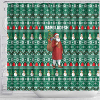 Bangladesh Christmas Shower Curtain with Santa Claus in Traditional Outfit Snowman and Tree Pattern - Wonder Print Shop
