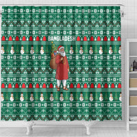 Bangladesh Christmas Shower Curtain with Santa Claus in Traditional Outfit Snowman and Tree Pattern - Wonder Print Shop
