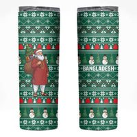 Bangladesh Christmas Skinny Tumbler with Santa Claus in Traditional Outfit Snowman and Tree Pattern - Wonder Print Shop