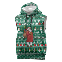 Bangladesh Christmas Sleeveless Hoodie with Santa Claus in Traditional Outfit Snowman and Tree Pattern - Wonder Print Shop