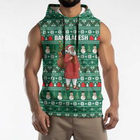 Bangladesh Christmas Sleeveless Hoodie with Santa Claus in Traditional Outfit Snowman and Tree Pattern - Wonder Print Shop