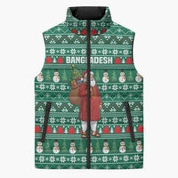 Bangladesh Christmas Sleeveless Puffer Jacket with Santa Claus in Traditional Outfit Snowman and Tree Pattern - Wonder Print Shop