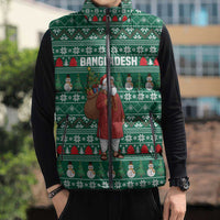 Bangladesh Christmas Sleeveless Puffer Jacket with Santa Claus in Traditional Outfit Snowman and Tree Pattern - Wonder Print Shop