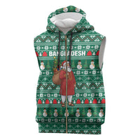 Bangladesh Christmas Sleeveless Zip Hoodie with Santa Claus in Traditional Outfit Snowman and Tree Pattern - Wonder Print Shop