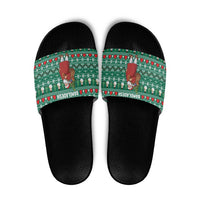Bangladesh Christmas Slide Sandals with Santa Claus in Traditional Outfit Snowman and Tree Pattern - Wonder Print Shop