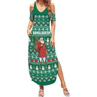 Bangladesh Christmas Summer Maxi Dress with Santa Claus in Traditional Outfit Snowman and Tree Pattern - Wonder Print Shop