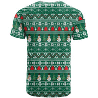 Bangladesh Christmas T Shirt with Santa Claus in Traditional Outfit Snowman and Tree Pattern - Wonder Print Shop