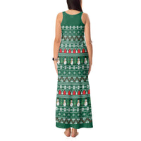 Bangladesh Christmas Tank Maxi Dress with Santa Claus in Traditional Outfit Snowman and Tree Pattern - Wonder Print Shop