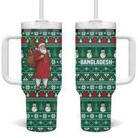 Bangladesh Christmas Tumbler With Handle with Santa Claus in Traditional Outfit Snowman and Tree Pattern - Wonder Print Shop