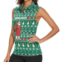 Bangladesh Christmas Women Sleeveless Polo Shirt with Santa Claus in Traditional Outfit Snowman and Tree Pattern - Wonder Print Shop