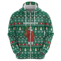 Bangladesh Christmas Zip Hoodie with Santa Claus in Traditional Outfit Snowman and Tree Pattern - Wonder Print Shop