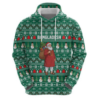 Bangladesh Christmas Zip Hoodie with Santa Claus in Traditional Outfit Snowman and Tree Pattern - Wonder Print Shop