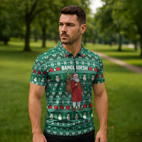 Bangladesh Christmas Zipper Polo Shirt with Santa Claus in Traditional Outfit Snowman and Tree Pattern - Wonder Print Shop