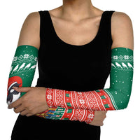 Bangladesh Christmas Arm Sleeves with Black-Capped Bird Gift Stack and Green Red Snowflake Pattern - Wonder Print Shop