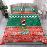 Bangladesh Christmas Bedding Set with Black-Capped Bird Gift Stack and Green Red Snowflake Pattern - Wonder Print Shop