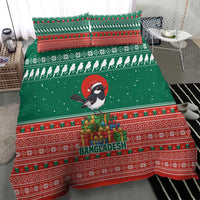 Bangladesh Christmas Bedding Set with Black-Capped Bird Gift Stack and Green Red Snowflake Pattern - Wonder Print Shop