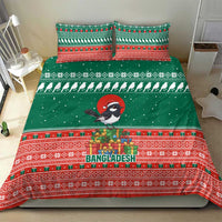 Bangladesh Christmas Bedding Set with Black-Capped Bird Gift Stack and Green Red Snowflake Pattern - Wonder Print Shop