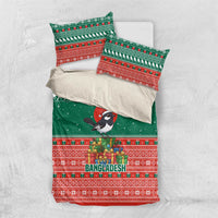 Bangladesh Christmas Bedding Set with Black-Capped Bird Gift Stack and Green Red Snowflake Pattern - Wonder Print Shop