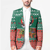 Bangladesh Christmas Blazer with Black-Capped Bird Gift Stack and Green Red Snowflake Pattern - Wonder Print Shop