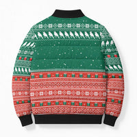 Bangladesh Christmas Bomber Puffer Jacket with Black-Capped Bird Gift Stack and Green Red Snowflake Pattern - Wonder Print Shop