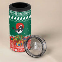Bangladesh Christmas 4 in 1 Can Cooler Tumbler with Black-Capped Bird Gift Stack and Green Red Snowflake Pattern - Wonder Print Shop