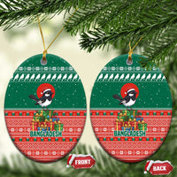 Bangladesh Christmas Ceramic Ornament with Black-Capped Bird Gift Stack and Green Red Snowflake Pattern - Wonder Print Shop