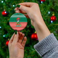 Bangladesh Christmas Ceramic Ornament with Black-Capped Bird Gift Stack and Green Red Snowflake Pattern - Wonder Print Shop