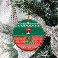 Bangladesh Christmas Ceramic Ornament with Black-Capped Bird Gift Stack and Green Red Snowflake Pattern - Wonder Print Shop