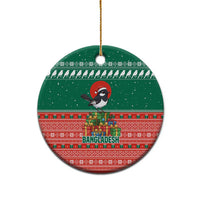 Bangladesh Christmas Ceramic Ornament with Black-Capped Bird Gift Stack and Green Red Snowflake Pattern - Wonder Print Shop