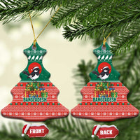 Bangladesh Christmas Ceramic Ornament with Black-Capped Bird Gift Stack and Green Red Snowflake Pattern - Wonder Print Shop