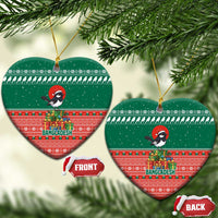 Bangladesh Christmas Ceramic Ornament with Black-Capped Bird Gift Stack and Green Red Snowflake Pattern - Wonder Print Shop