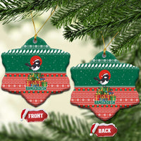 Bangladesh Christmas Ceramic Ornament with Black-Capped Bird Gift Stack and Green Red Snowflake Pattern - Wonder Print Shop