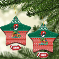 Bangladesh Christmas Ceramic Ornament with Black-Capped Bird Gift Stack and Green Red Snowflake Pattern - Wonder Print Shop
