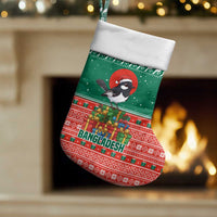Bangladesh Christmas Stocking with Black-Capped Bird Gift Stack and Green Red Snowflake Pattern - Wonder Print Shop