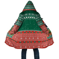 Bangladesh Christmas Cloak with Black-Capped Bird Gift Stack and Green Red Snowflake Pattern - Wonder Print Shop