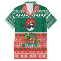 Bangladesh Christmas Family Matching Long Sleeve Bodycon Dress and Hawaiian Shirt with Black-Capped Bird Gift Stack and Green Red Snowflake Pattern - Wonder Print Shop