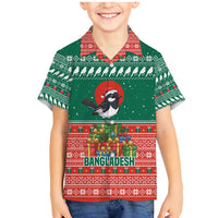 Bangladesh Christmas Family Matching Mermaid Dress and Hawaiian Shirt with Black-Capped Bird Gift Stack and Green Red Snowflake Pattern - Wonder Print Shop