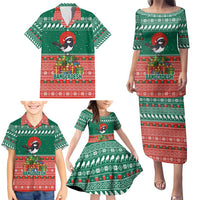 Bangladesh Christmas Family Matching Puletasi and Hawaiian Shirt with Black-Capped Bird Gift Stack and Green Red Snowflake Pattern - Wonder Print Shop